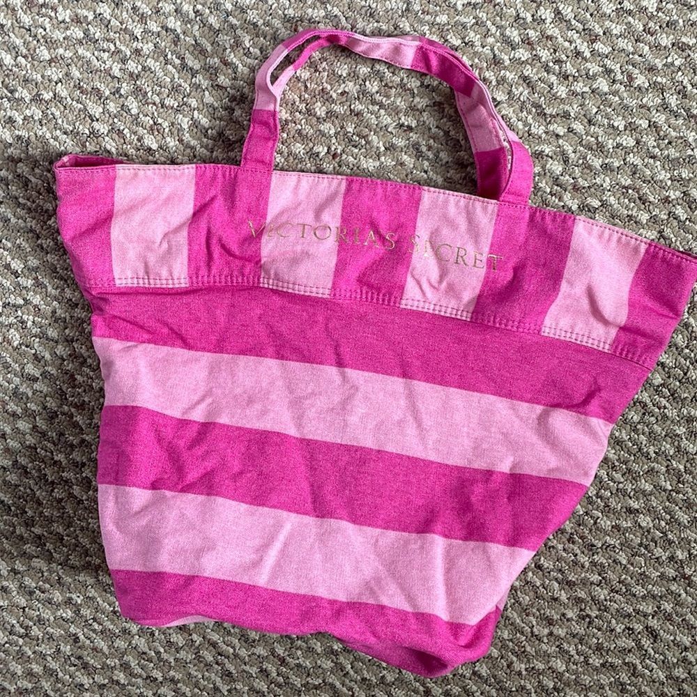 Victorias Secret Classic Canvas Pink Striped Tote